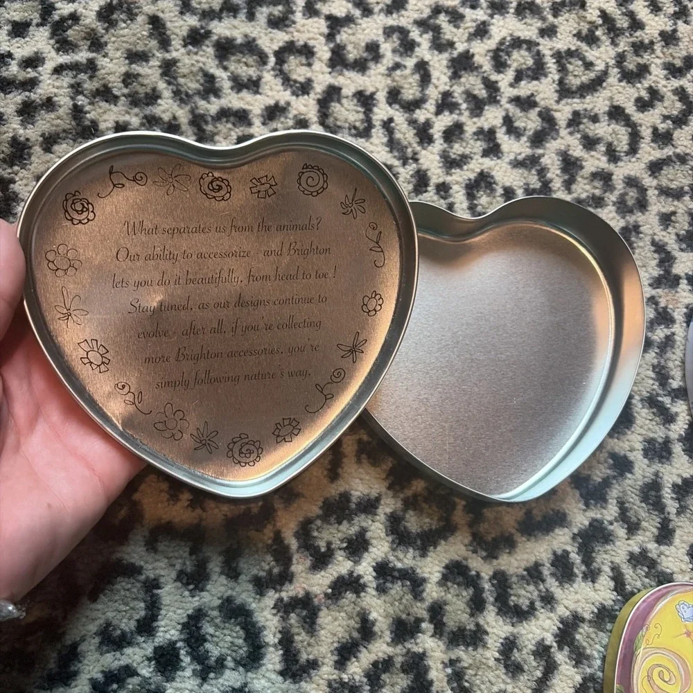 Brighton Lot Of 3 Tin Heart Shaped‎ Jewelry Boxes Empty 2 Medium And 1 Small